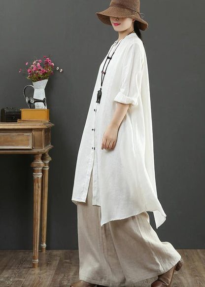 Natural Stand Collar Asymmetric Spring Blouse Inspiration White Shirt