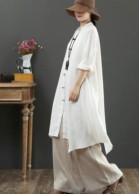 Natural Stand Collar Asymmetric Spring Blouse Inspiration White Shirt