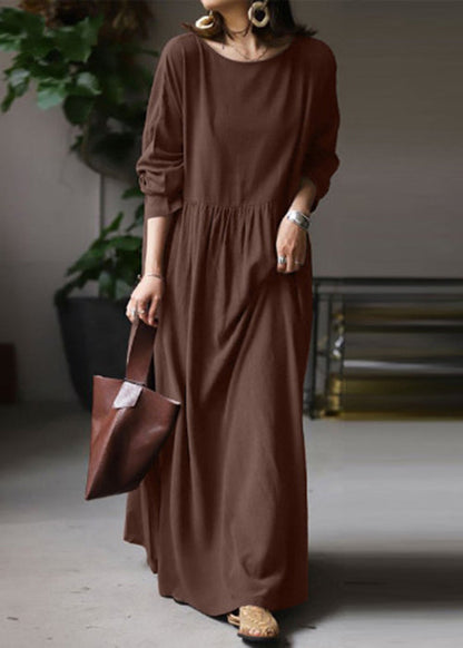 Loose White O Neck Cotton Maxi Dress Long Sleeve Fall