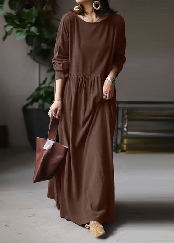 Beige O Neck Patchwork Cotton Ankle Dress Spring