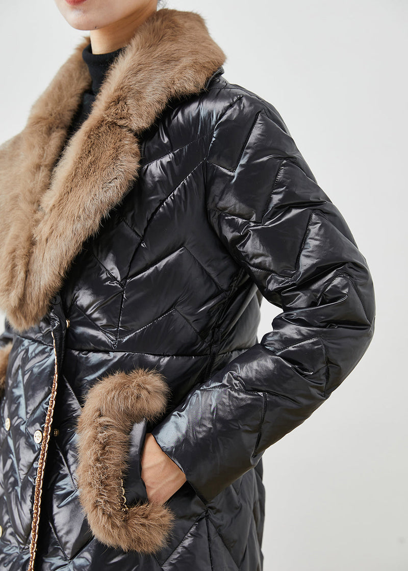 Black Fur Collar Patchwork Duck Down Puffers Jackets Winter