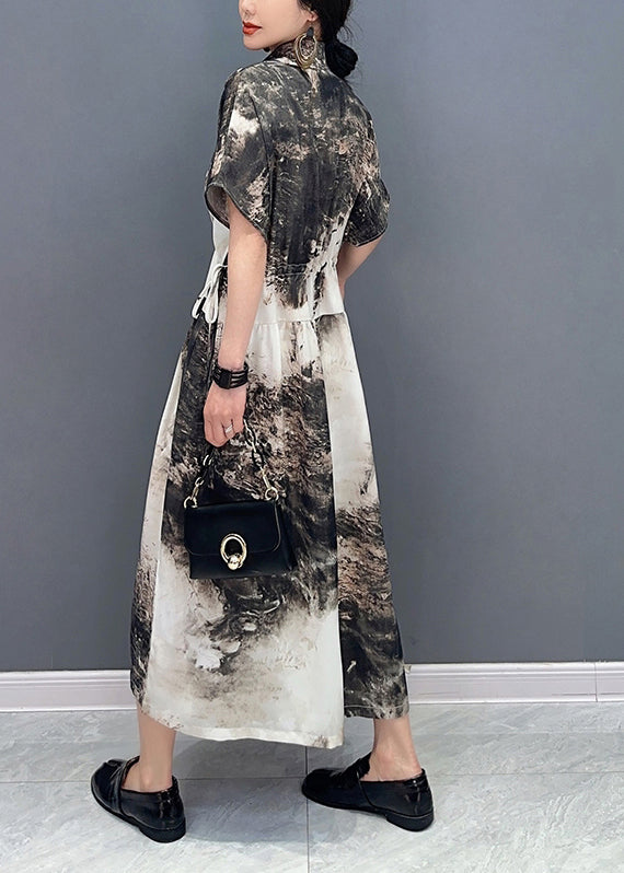 White Peter Pan Collar Tie Dye Cotton Cinched Dresses Summer