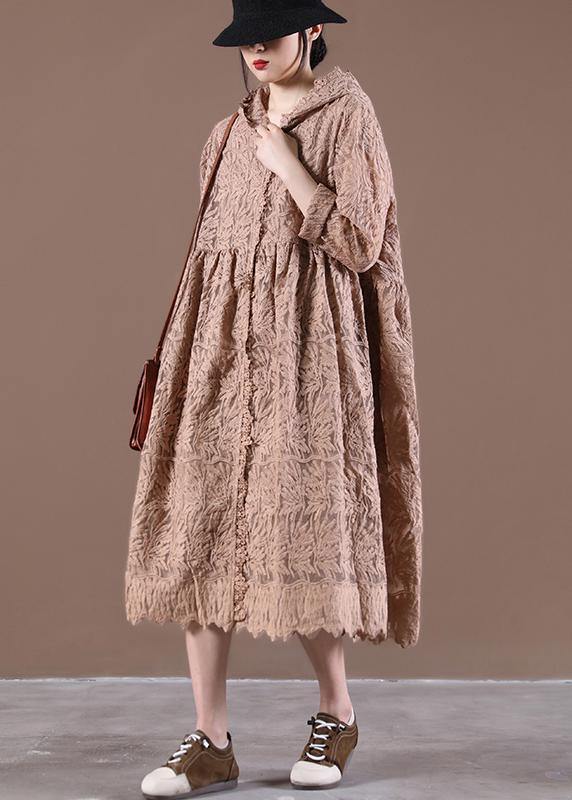 Hooded Spring Tunic Dress Loose Lace Dresses