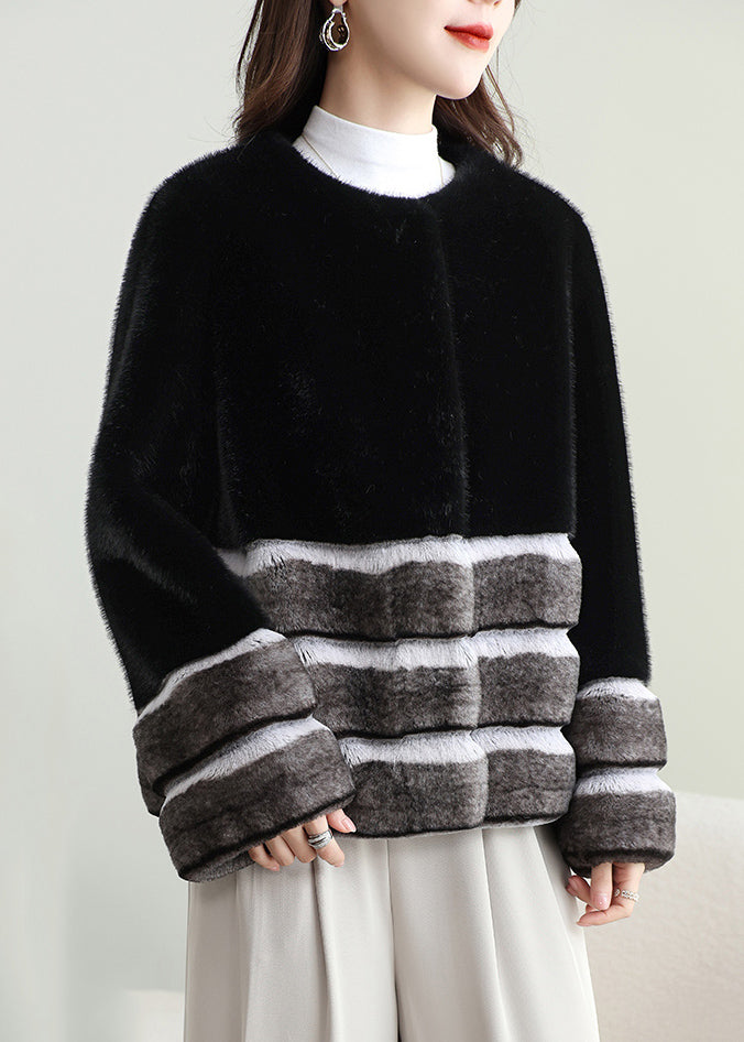Black Patchwork Mink Velvet Coats Winter