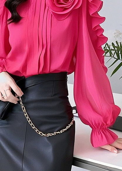 Rose Ruffled Cotton Blouses Fall
