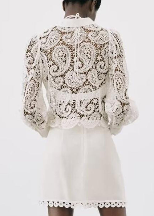 White Peter Pan Collar Hollow Out Lace Shirt Fall