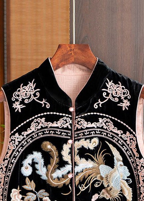 Pink Embroideried Button Patchwork Silk Waistcoat Sleeveless
