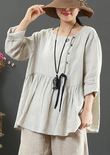 Italian Beige Blouses for O Neck Cinched Tunic Spring Blouse