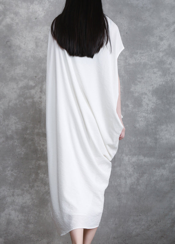 White O-neck Asymmetrical Maxi Dresses Summer