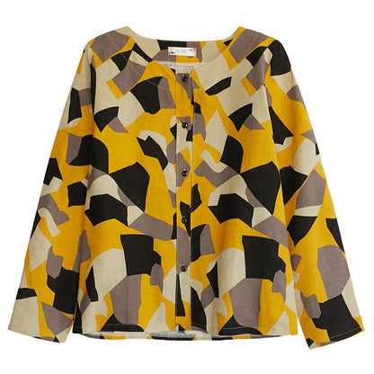 Diy Green Geometric Clothes for O Neck Button Down Clothing Tops