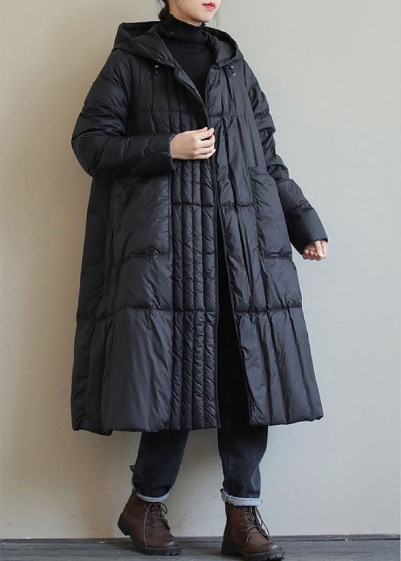Black Loose Pockets Winter Down Coat