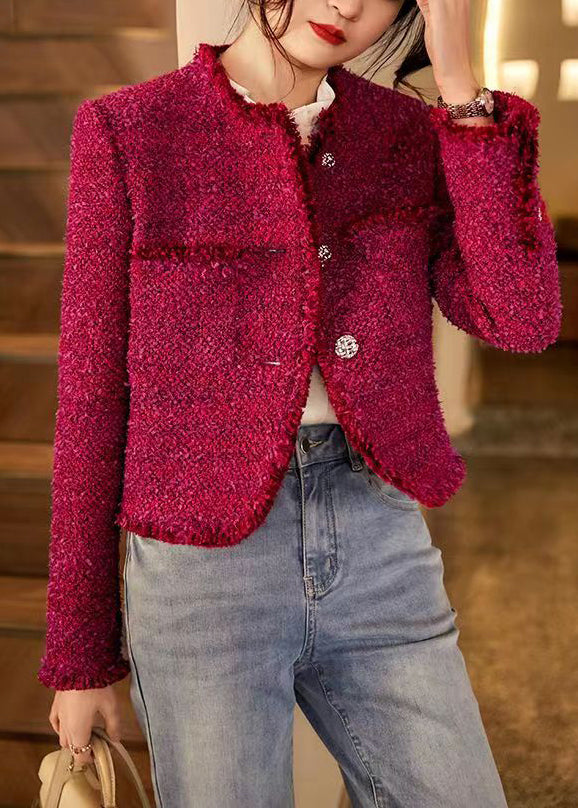 Rose O Neck Button Patchwork Cotton Coat Fall
