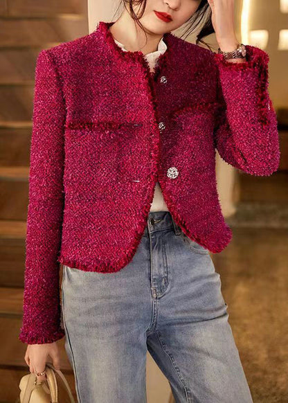 Rose O Neck Button Patchwork Cotton Coat Fall