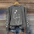 Cute Cat Print Crew Neck Sweatshirt elevenforest