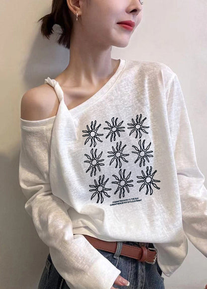 White Asymmetrical One Shoulder Print Top Fall