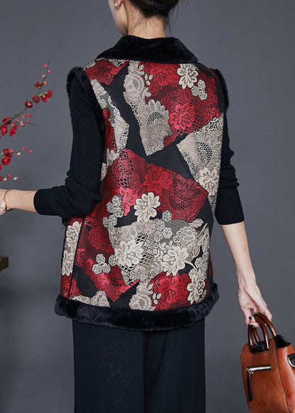 Red Print Thick Fine Cotton Filled Vests Winter