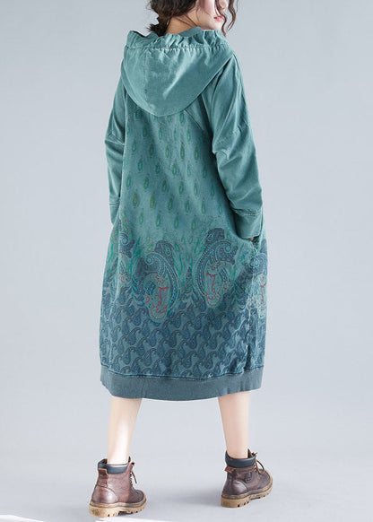 Boutique Green Pockets Print Pullover Dresses Spring