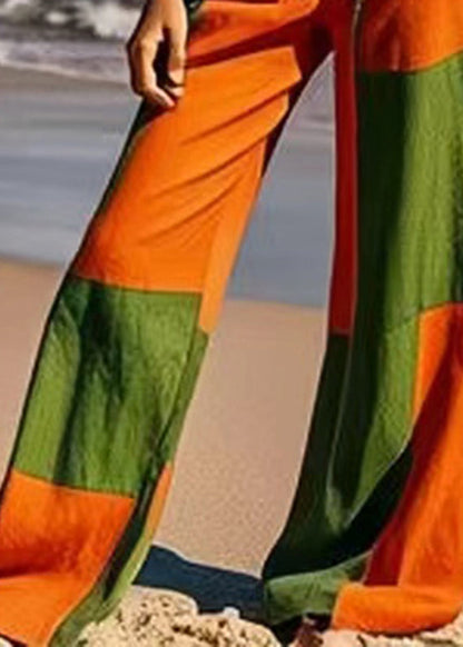 Colorblock Tie Waist Wide Leg Pants Summer