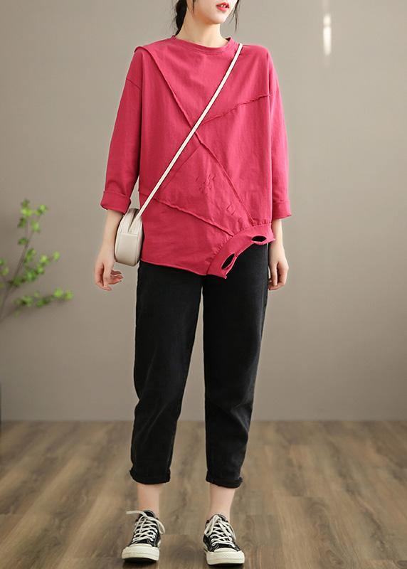 Black Tops O Neck Hole Oversized Spring Blouses