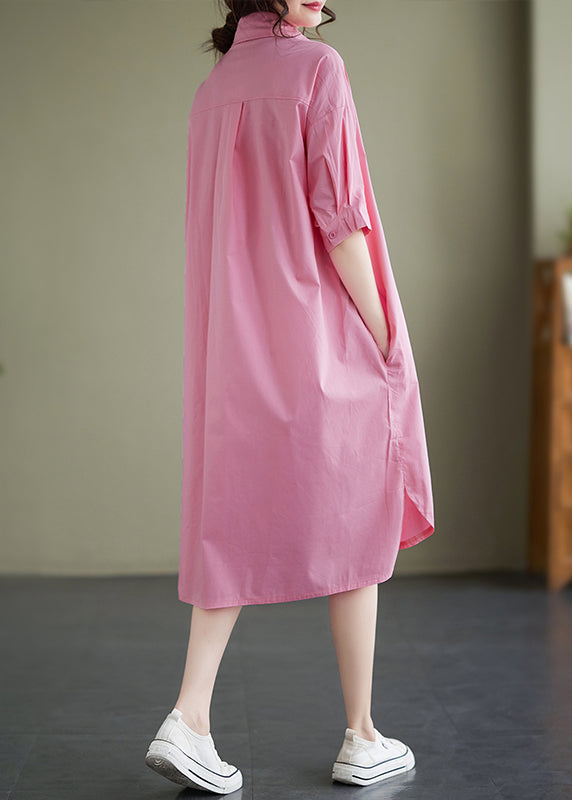 Pink Peter Pan Collar Cotton Shirts Dress Summer