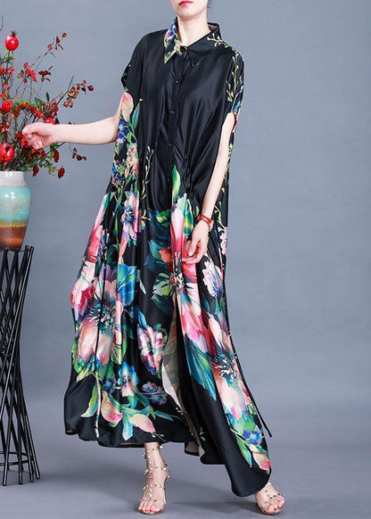 Black Print Tie Waist Maxi Coat Summer