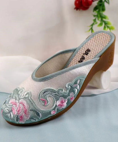 Red Chunky Cotton Fabric Embroidery Slide Sandals