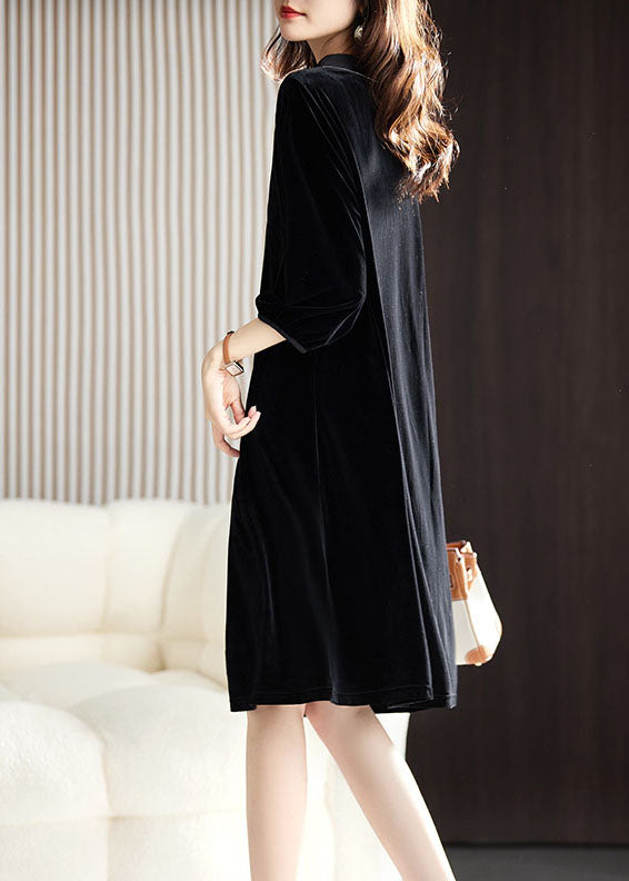 Black Peter Pan Collar Button Holiday Maxi Dress Fall