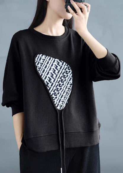 Black Tasseled Cotton Sweatshirts Top Spring