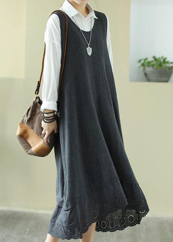 Italian Gray Outfit O Neck Sleeveless Robes Spring Dress