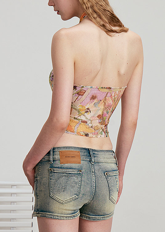 Stylish Halter Print Cotton Tank Top Sleeveless