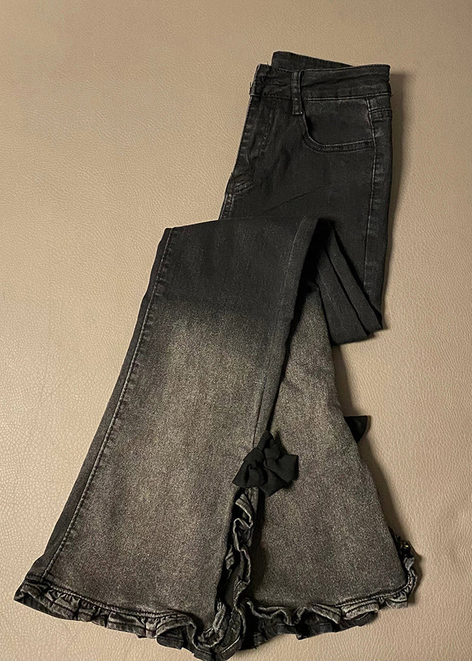 Black Gradient High Waist Denim Flared Trousers Spring