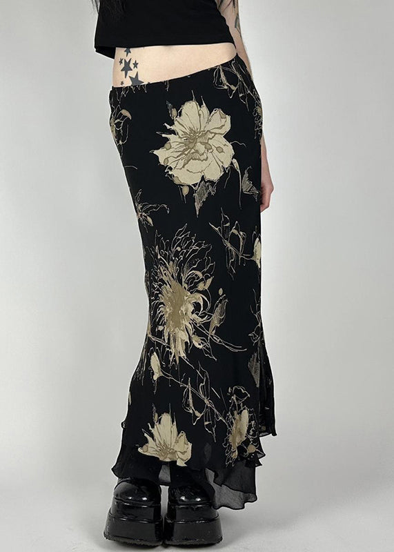 Black Print High Waist Tulle Skirt Summer