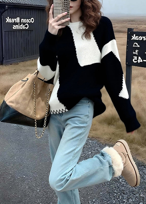 Classy Colorblock Oversized Cozy Knit Sweaters Winter