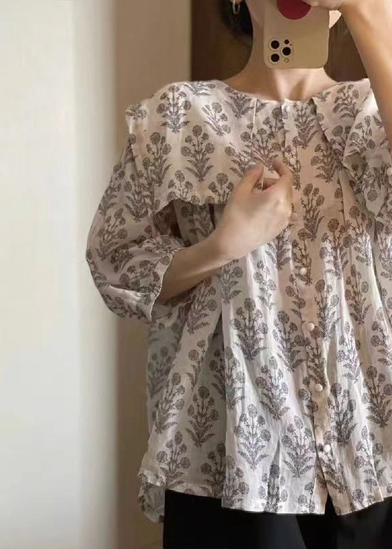 Print Button Cotton Thin Shirt Bracelet Sleeve
