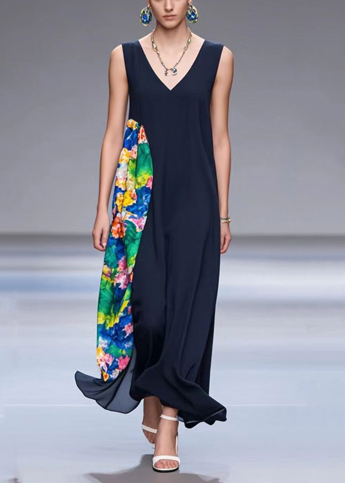 Black Asymmetrical Patchwork Chiffon Dresses Summer