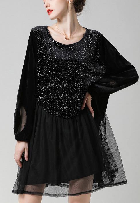 Black Patchwork Chiffon Summer Maxi Dresses