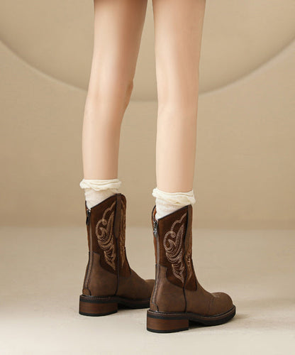 New Brown Embroidered Retro Splicing Chelsea Boots