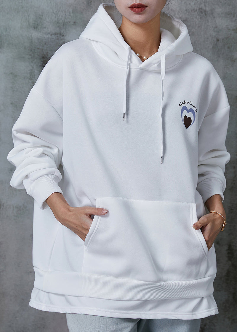 White Oversized Love Cotton Sweatshirts Top Spring