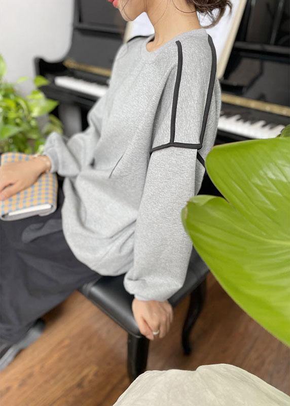 Grey Loose Embroideried Patchwork Fall Sweatshirt Street Wear