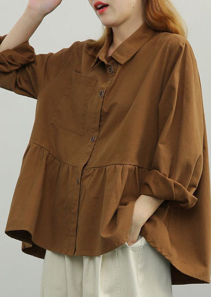 Green Oversized Patchwork Wrinkled Cotton Loose Blouse Top Long Sleeve