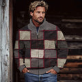 Men's Retro Colorblock Patchwork Cozy Zip Cardigan elevenforest