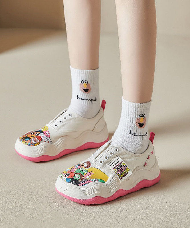 Stylish White Graphic Canvas Splicing Loafers for