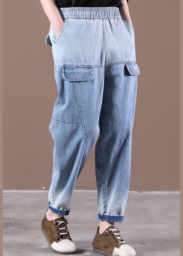 Modern Light Blue Trousers Thin Spring Pockets Sewing Pants