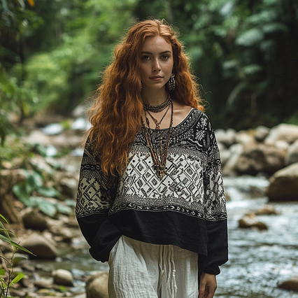 Retro Bohemian Art Embroidery Print Cotton And Linen Blend Loose Blouse artswardrobe