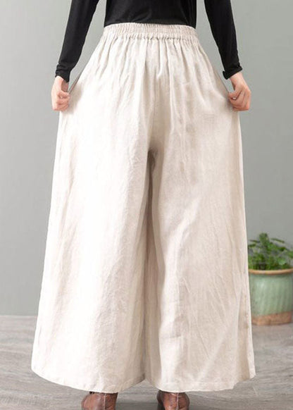 White Cinched Pockets Wide Leg Pants Spring