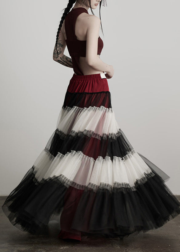 Colorblock Exra Large Hem Patchwork Tulle Skirt Spring