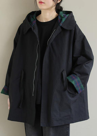 Organic Black Fine Coats Blouses Inspiration Hooded Zip Up Spring Jackets