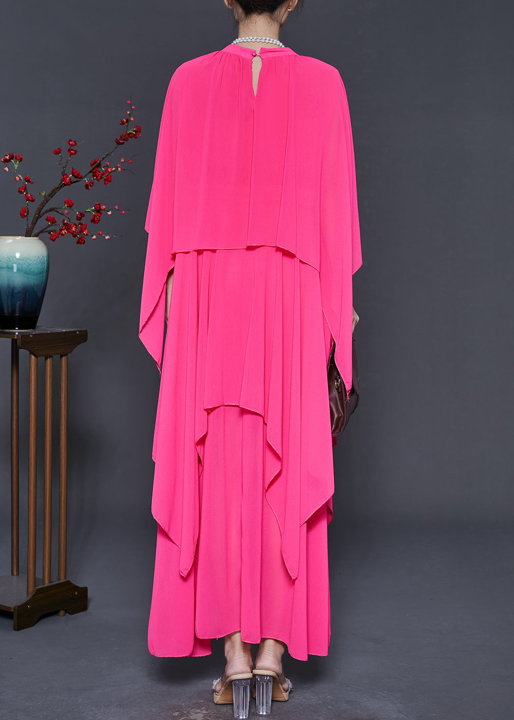 Diy Pink Asymmetrical Design Chiffon Maxi Dresses Summer