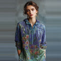 Women's Oil Painting Floral Contrast Color Sequined Zipper Hoodie artswardrobe