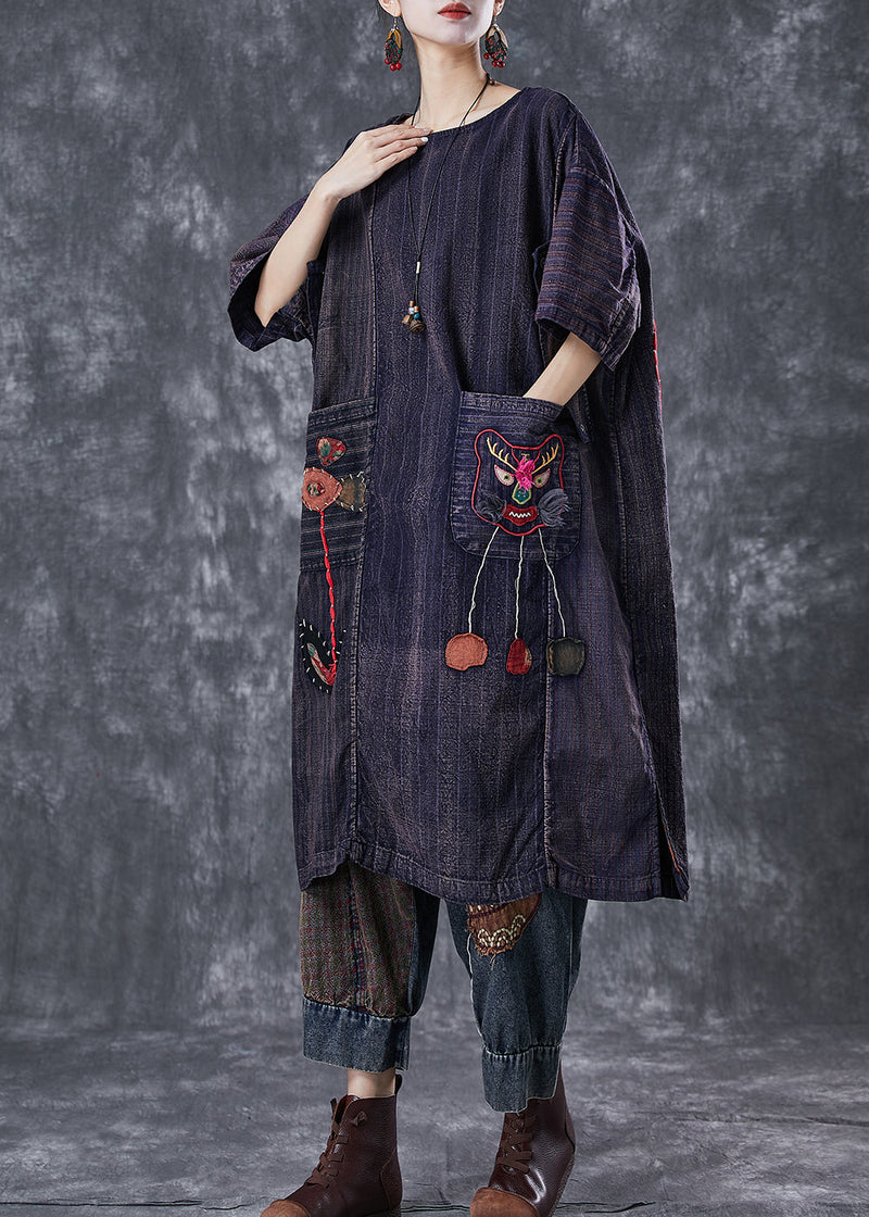 Embroideried Patchwork Applique Wear on Both Sides Cotton Dress Summer